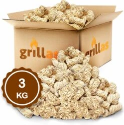 Aanmaakkrullen Voor BBQ Of Kachel | 3kg ECO FSC Gecertificeerd Aanmaakhout Barbecue - Biologisch En Duurzaam Aanmaakwokkels - Houtwol Wokkels - Barbeque Aansteker - Aanmaakblokjes - Accessoires - Ongeveer 240 Krullen -Barbecuebenodigdheden 1195x1200 2