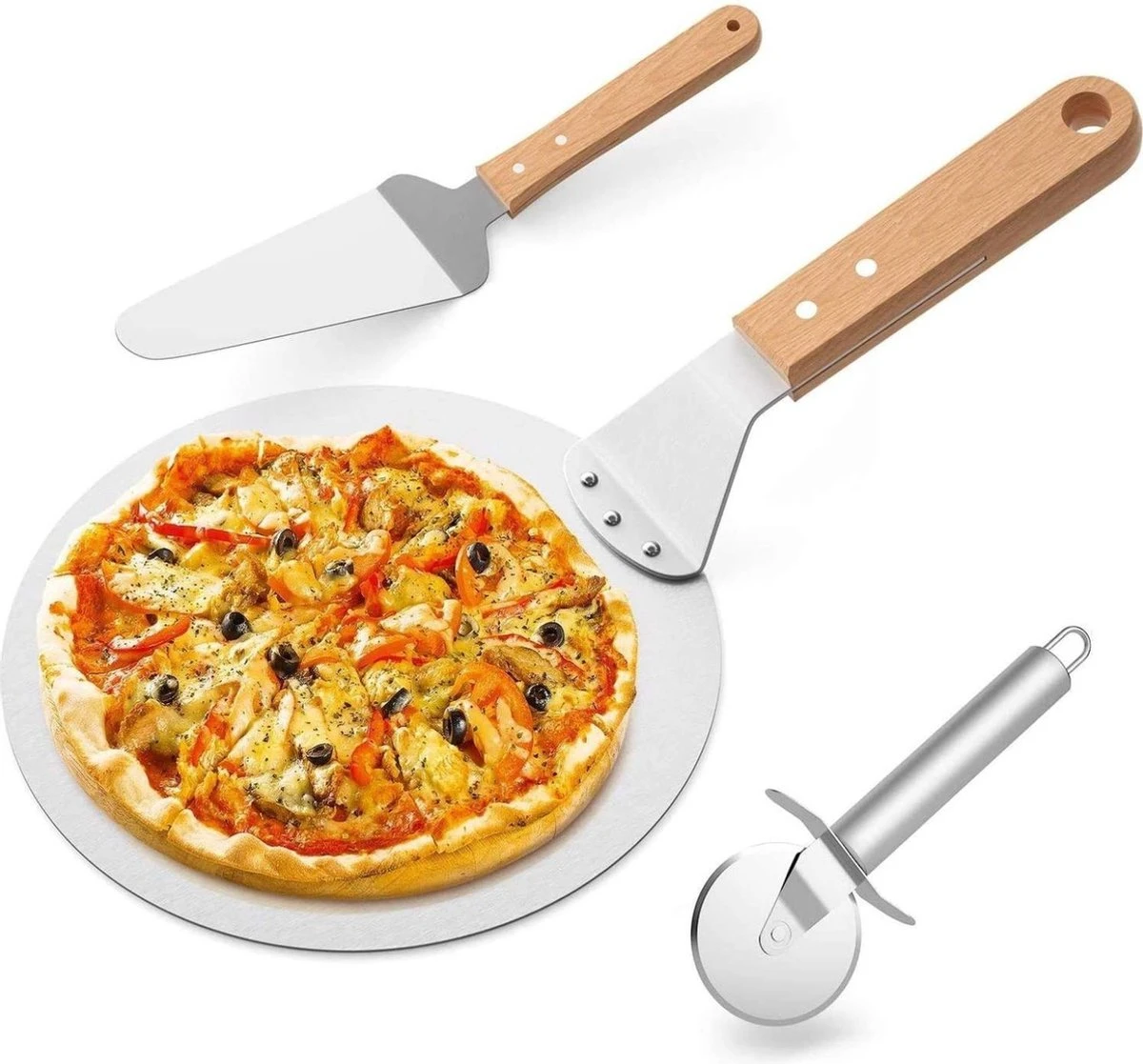 Pizza Schep - Taartschep - Pizzaroller - Pizzasnijder - Aluminium - Lengte 43 Cm - Able & Borret 1 Pizza Schep - Taartschep - Pizzaroller - Pizzasnijder - Aluminium - Lengte 43 Cm - Able & Borret