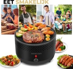 Ozocozy BBQ-ONE Houtskool Tafelbarbecue - Ø30 Cm- Zwart - Incl. Draagtas, Siliconen Bakkwast En RVS-Barbecuetang -Barbecuebenodigdheden 1200x1133
