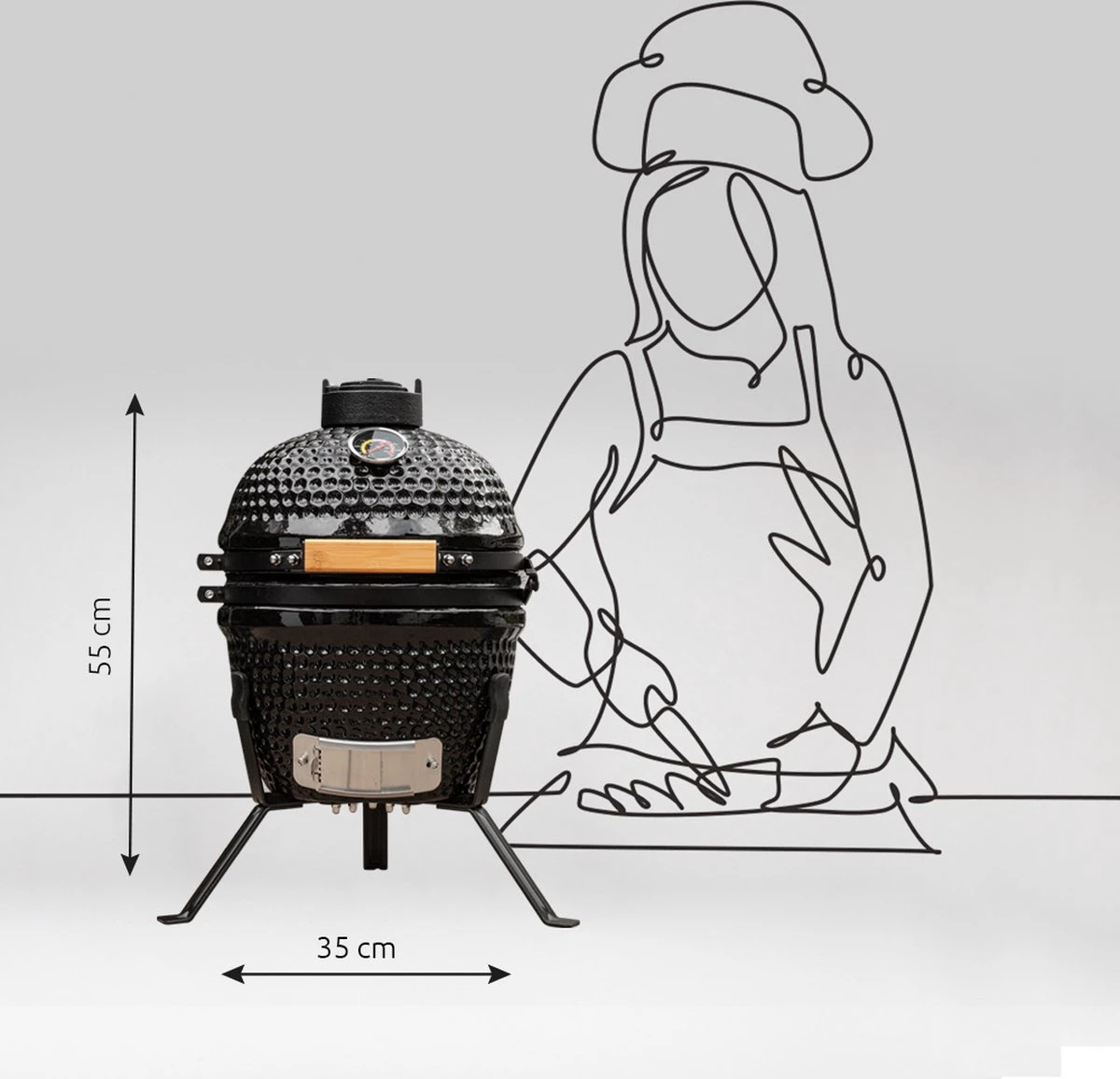 BluMill Kamado BBQ Egg - Kamado 13 Inch - Incl. Vlees Thermometer - Houtskoolbarbecues - Zwart - Ø 27cm 10 BluMill Kamado BBQ Egg - Kamado 13 Inch - Incl. Vlees Thermometer - Houtskoolbarbecues - Zwart - Ø 27cm - Afbeelding 10