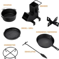 Dutch Mountains Gietijzeren Pannenset 7-delig - Dutch Oven – Braadpan - Grillpan - Hapjespan - Kookset In Houten Transportkist - Deksellifter - Brander -Barbecuebenodigdheden 1200x1197 8