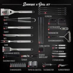 Mountain Jack® 40-Delige Luxe BBQ Grill Accessoires Set In Roestvrij Staal – Barbecue Gereedschap – Tangenset, Vlees Thermometer, Vleestang, Borstel, Spiezen, Vleesmes, Vleesvork -Barbecuebenodigdheden 1200x1199 5