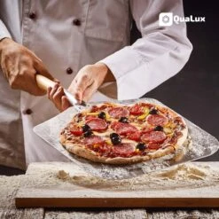 Qualux Pizzaschep Tweedelig – Pizzaschep Voor BBQ – Ophangbaar – Hout/rvs -Barbecuebenodigdheden 1200x1200 465