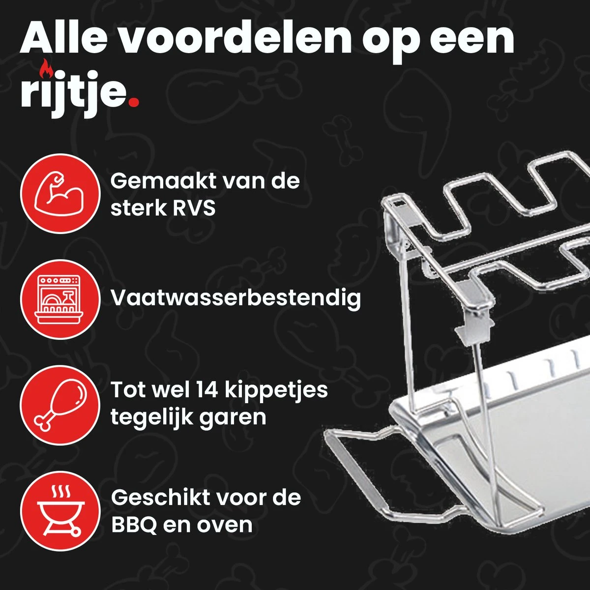 GrillX Kippenvleugelhouder - Kiphouder Voor BBQ & Oven - RVS - BBQ Accesoires 2 GrillX Kippenvleugelhouder - Kiphouder Voor BBQ & Oven - RVS - BBQ Accesoires - Afbeelding 2