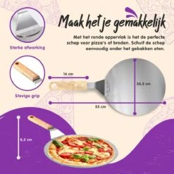 Nowad Pizzaschep RVS Rond Voor BBQ En Oven - 30,5 Cm - Pizzaspatel - Taartschep - Houten Handvat - Ophangbaar - Rond - Vaatwasbestendig - Keukenaccessoires -Barbecuebenodigdheden 1200x1200 503