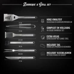 Mountain Jack® 40-Delige Luxe BBQ Grill Accessoires Set In Roestvrij Staal – Barbecue Gereedschap – Tangenset, Vlees Thermometer, Vleestang, Borstel, Spiezen, Vleesmes, Vleesvork -Barbecuebenodigdheden 1200x1200 514