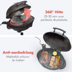 KitchenBrothers Elektrische BBQ - Met Grillplaat - Anti-aanbaklaag - Incl. Plank/Houders - Grilloppervlak 46,5x33,8cm - Tot 300°C - 2400W - Zwart -Barbecuebenodigdheden 1200x1200 63
