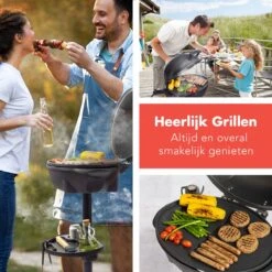 KitchenBrothers Elektrische BBQ - Met Grillplaat - Anti-aanbaklaag - Incl. Plank/Houders - Grilloppervlak 46,5x33,8cm - Tot 300°C - 2400W - Zwart -Barbecuebenodigdheden 1200x1200 66