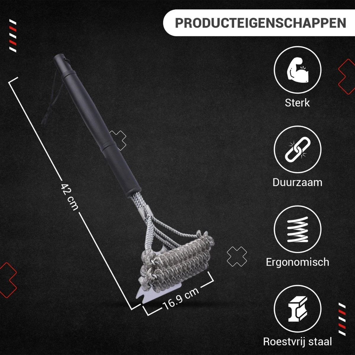 BBQ Borstel Staal RVS Reinigingsborstel Barbecue Grill Accessoires 2 BBQ Borstel Staal RVS Reinigingsborstel Barbecue Grill Accessoires - Afbeelding 2