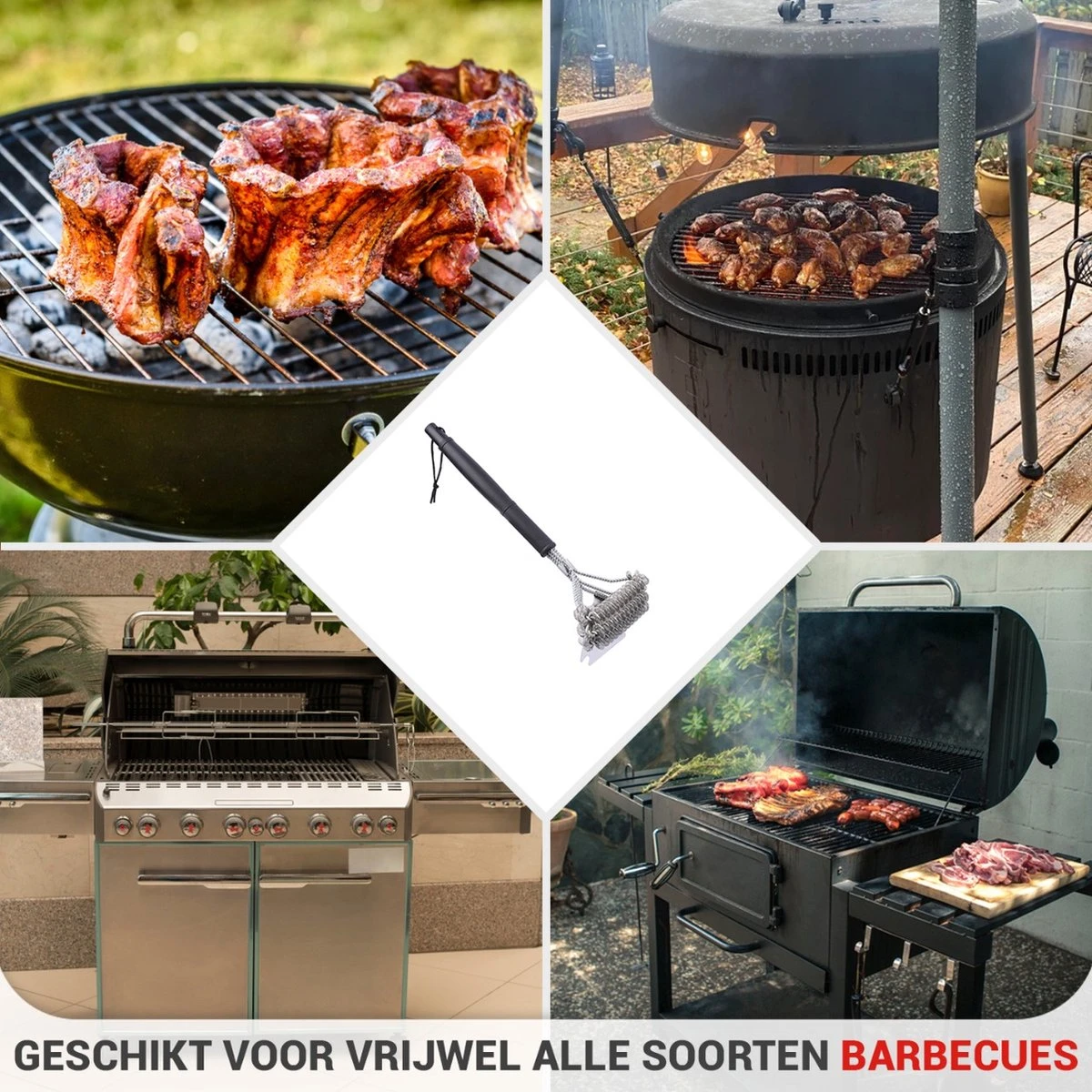 BBQ Borstel Staal RVS Reinigingsborstel Barbecue Grill Accessoires 3 BBQ Borstel Staal RVS Reinigingsborstel Barbecue Grill Accessoires - Afbeelding 3