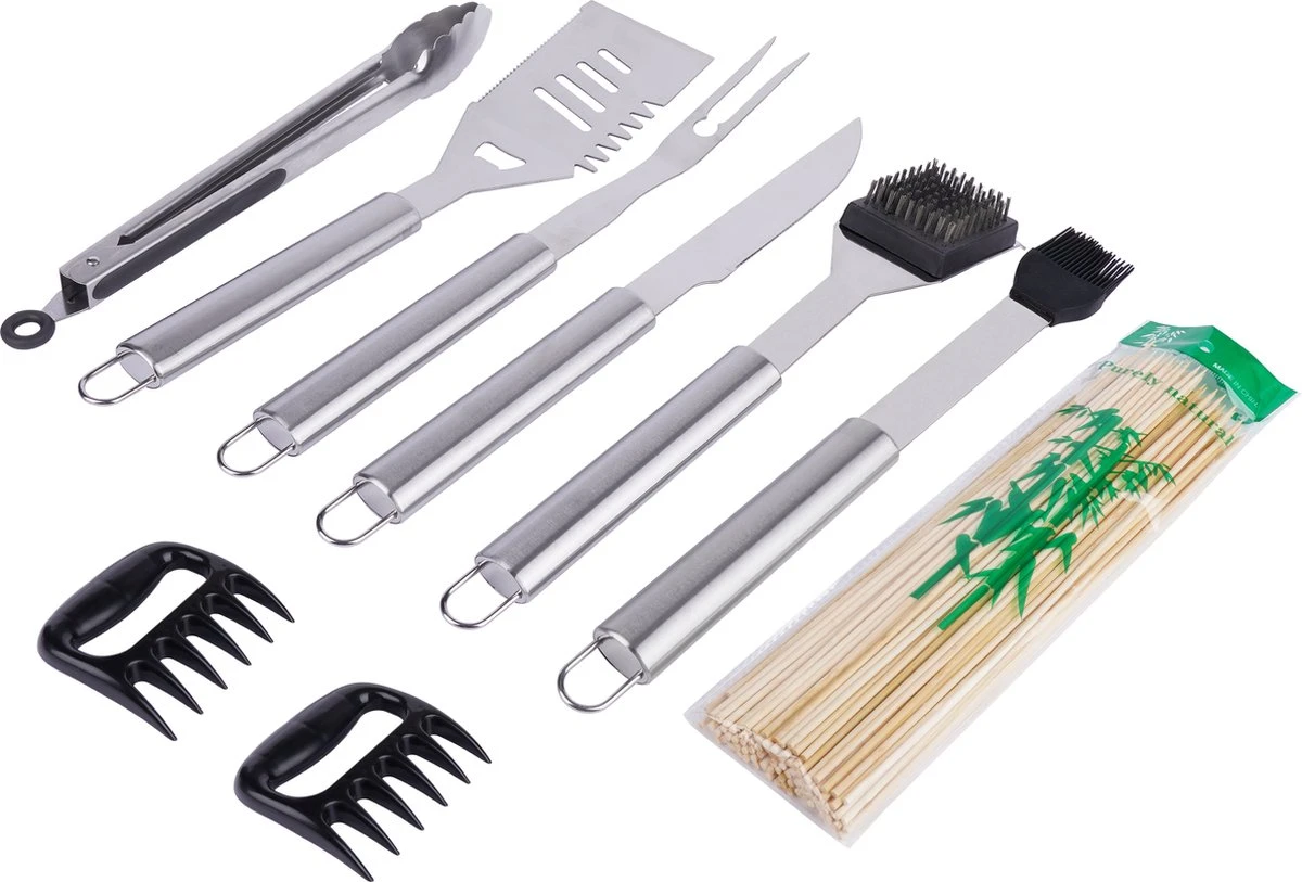 BBQ Accesoires Set Gereedschap Tang Borstel Barbecue Kookgerei - 10 Delig 1 BBQ Accesoires Set Gereedschap Tang Borstel Barbecue Kookgerei - 10 Delig
