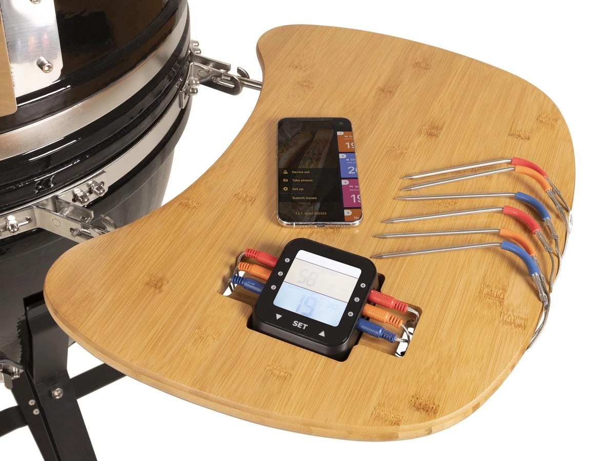 Patton - Kamado 21" - Premium Black - Keramische Barbecue - Incl. Bluetooth Kerntemperatuurmeter - LED Verlichting - Large - Compleet - Zwart 6 Patton - Kamado 21" - Premium Black - Keramische Barbecue - Incl. Bluetooth Kerntemperatuurmeter - LED Verlichting - Large - Compleet - Zwart - Afbeelding 6