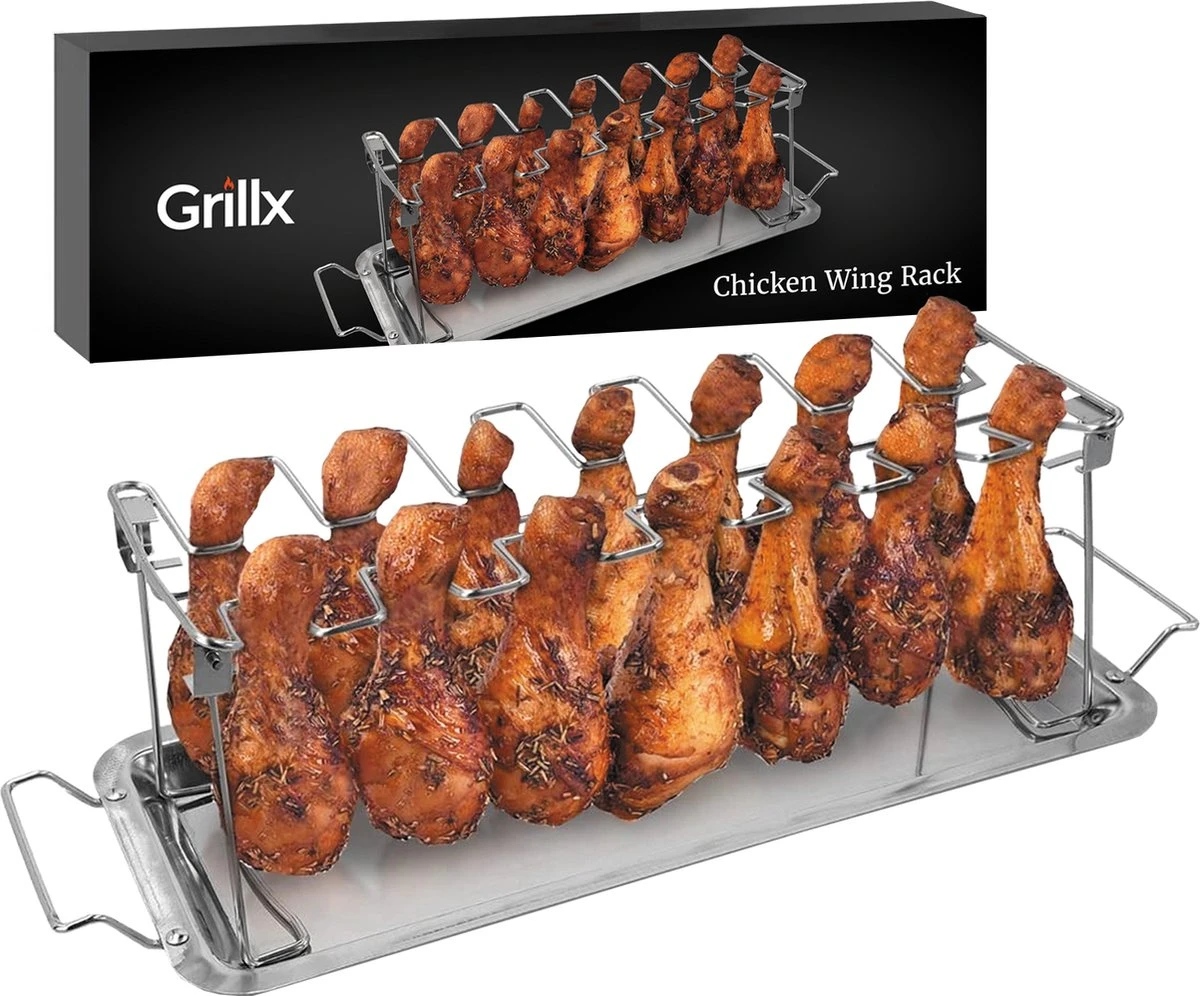 GrillX Kippenvleugelhouder - Kiphouder Voor BBQ & Oven - RVS - BBQ Accesoires 1 GrillX Kippenvleugelhouder - Kiphouder Voor BBQ & Oven - RVS - BBQ Accesoires