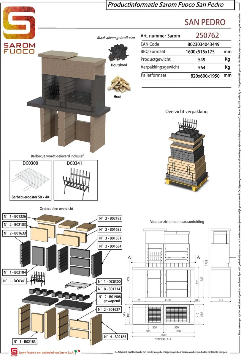 Sarom Fuoco - Betonnen Barbecue - San Pedro - Houtskool En Hout - 160 X 51.5 X 172,2 Cm 3 Sarom Fuoco - Betonnen Barbecue - San Pedro - Houtskool En Hout - 160 X 51.5 X 172,2 Cm - Afbeelding 3